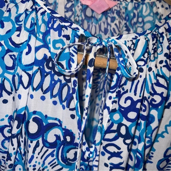 Lilly Pulitzer Willa Blouse Top Womens White Blue Long Sleeve Sea Shells Rayon S - Picture 2 of 7